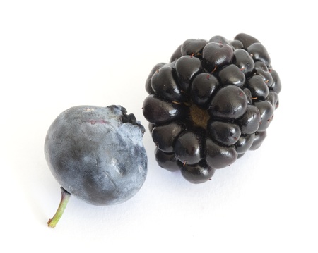 Blueberry and blackberry  on the white backgroundの写真素材