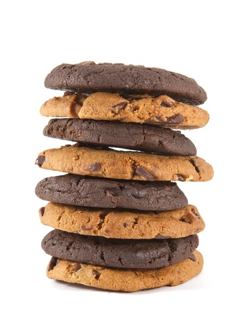 Stack of  chocolate cookies  on the white backgroundの写真素材