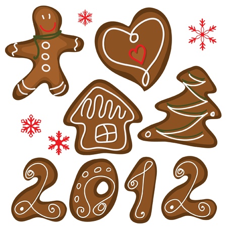 Christmas cookies isolated on the white. Vector setのイラスト素材