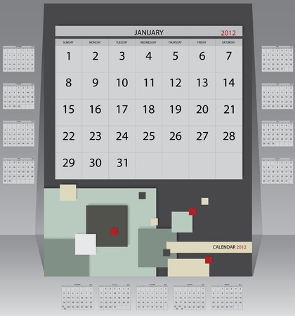 Calendar 2012 year with december 2011 and january 2013. First day of week beginning on Sunday.  Vector iilustrationのイラスト素材