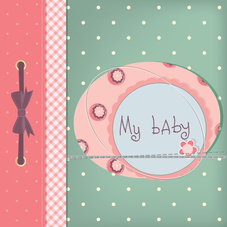 Baby girl greeting card. Frame and place for your text or pictureのイラスト素材
