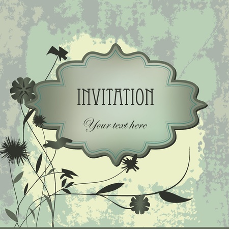 Vector vintage  invitation grunge card with flower. Space for your text or picture.のイラスト素材