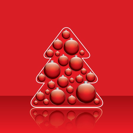 Christmas tree with red traditional balls. Greeting card.のイラスト素材