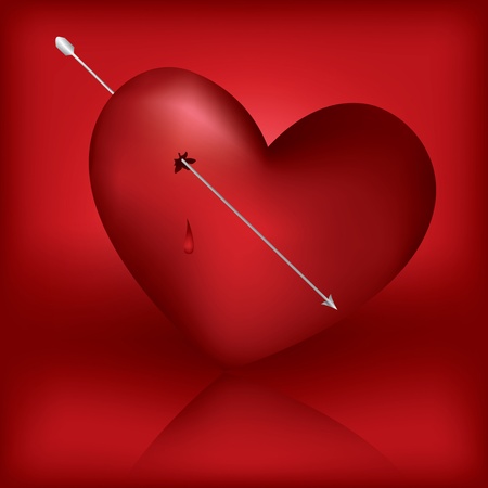 Broken Heart with arrow on the red backgroundのイラスト素材