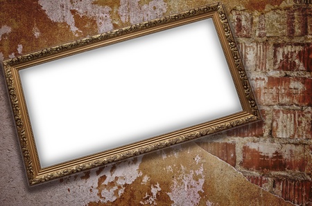 Frame with emty blank on the grunge bricks wall background
