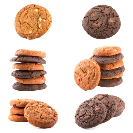 Chocolate cookies set  isolated on the white backgroundの写真素材