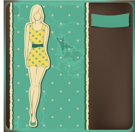 Fashion model on the retro polka dots background. Vector illustrationのイラスト素材