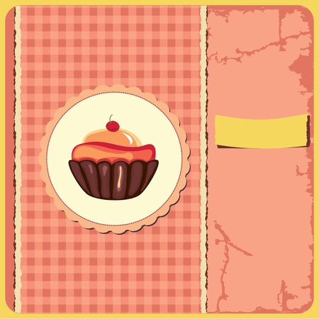 Cute retro cupcake in frameのイラスト素材