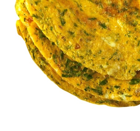 Scrambled eggs   Omelet on white background