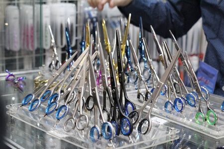 Moscow, RF, 04.19.2019 Hair cutting scissors Professional scissors for creative haircuts No peopleのeditorial素材