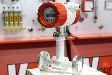 Moscow, RF. 17.04.2019: Magnetic inductive flow meter EPS For conductive liquids Oil and gas industryのeditorial素材