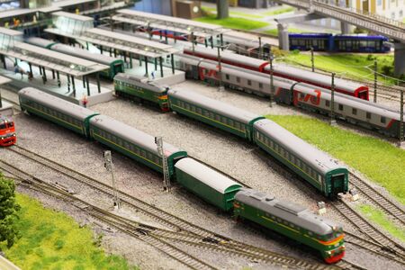 Moscow, RF, 17.03.2019: The layout of the Russian railways in Moscow. History of steam locomotives...
