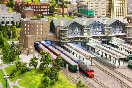 Moscow, RF, 17.03.2019: The layout of the Russian railways in Moscow. History of steam locomotives...