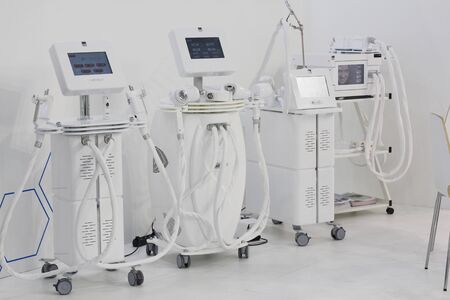 Moscow, RF, 19.04.2019. Medical equipment and equipment for beauty salons. Laser systems and devices for aesthetic medicine and surgery. Cosmetology devices.のeditorial素材