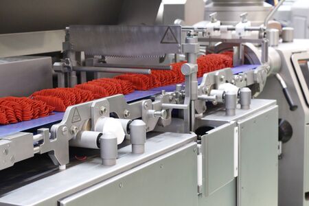 Molding system for the production of meat products at the factory. The machine prepares minced meat....