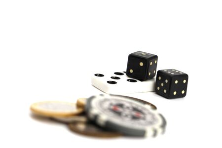 The concept of gambling addiction. Chips, game blocks. Games in a casino. As a symbol of the coin...