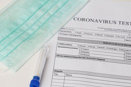 Laboratory test for the determination of coronavirus. Concept. Questionnaire for analysis. Consent...