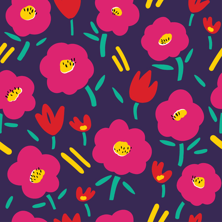 Vector seamless pattern with abstract flowers. Endless background.のイラスト素材