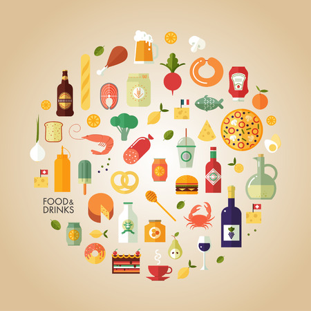 Flat design style modern vector illustration food and drink icon setのイラスト素材