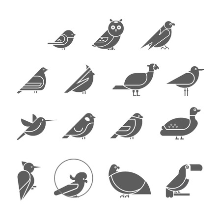 Vector bird icon set. Symbol silhouettes of birds. Flat designのイラスト素材