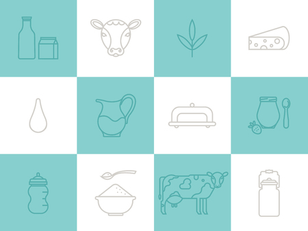 Vector set of milk icons. Graphic design elements. Trendy linear style icon.のイラスト素材