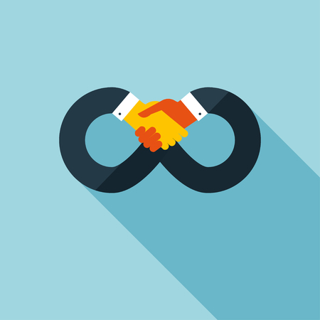 Handshake icon. concept illustration with long shadow effect in stylish colors of web design.のイラスト素材