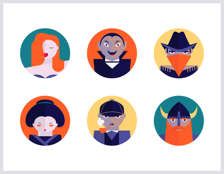 Bookstore and cinema subjects, flat icons setのイラスト素材