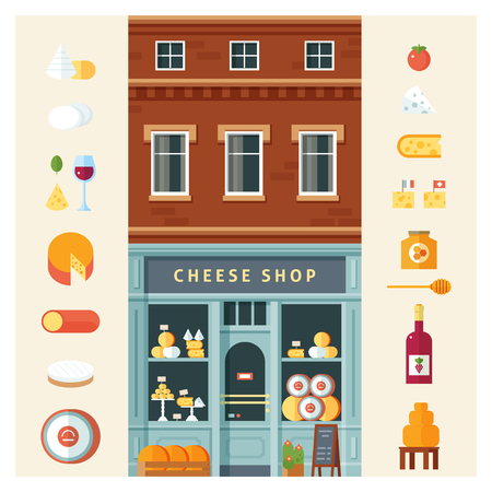 Colorful delicious cheese variety icon set isolated vector illustration. Flat design style.のイラスト素材