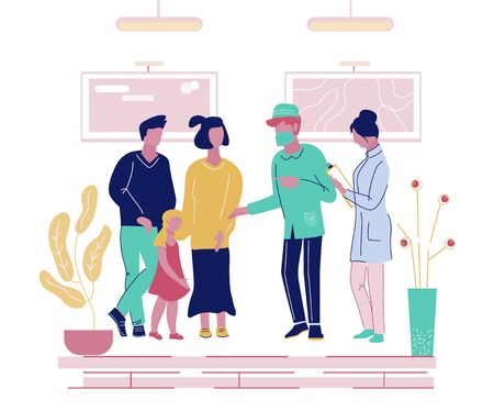 Family with child visit doctor in health care clinic. Children and Family medicine.のイラスト素材