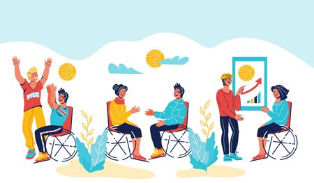Disabled people social adaptation, employment opportunity and active leisure.のイラスト素材