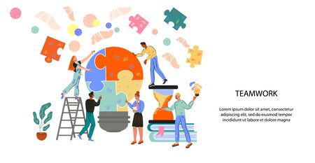 Landing page or website banner for teamwork and successful partnership vector illustration. Homepage design for company with characters of business people. Investments and creative inspiration.のイラスト素材
