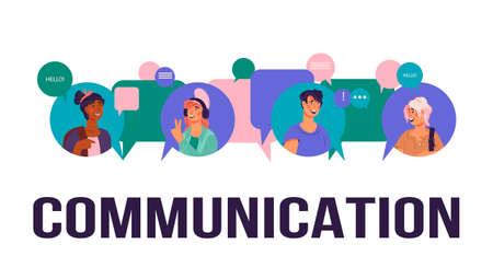 Communication and social network technology banner template with people avatars.のイラスト素材