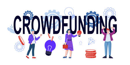 Crowdfunding banner with people have business idea, cartoon vector illustration isolated on...