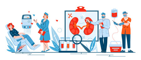 Banner on topic of medical treatment of kidney diseases, cartoon vector illustration isolated on...