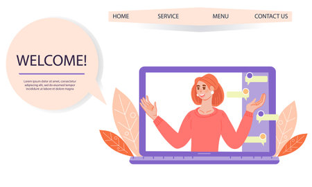 Customer support center webpage interface with professional ready to help clients. Telemarketing communications and clients support, online help line, flat vector illustration.のイラスト素材