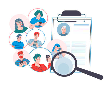 CV resume Apply for a job concept. Recruitment hiring, hr service, start your career and headhunting topic, flat cartoon vector illustration isolated on white background.のイラスト素材