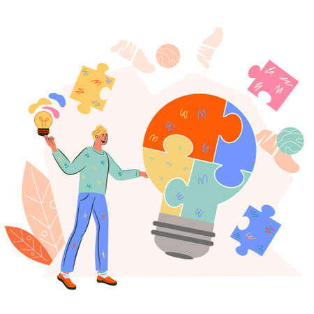 Business problem solution and idea, flat vector illustration isolated on white background. Business strategy and tasks solving.のイラスト素材