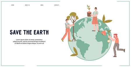 Save the Earth concept of web banner for topic of Environment conservation, planet greening and...