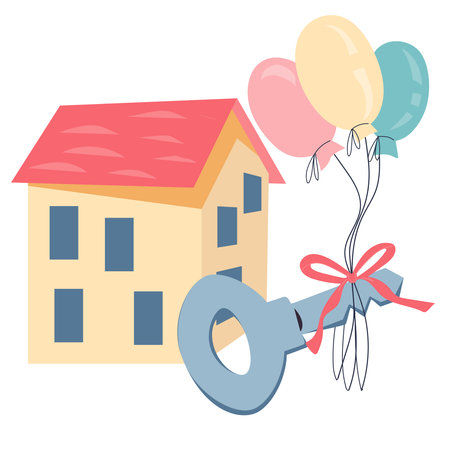 House with keys for real estate and mortgage, new home concept, flat vector illustration isolated on white background. moving new house.のイラスト素材