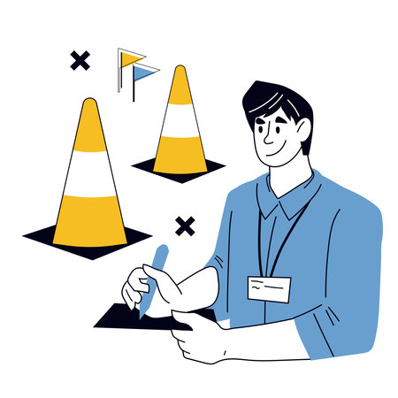 Driving instructor flat vector illustration isolated on white background. Driving test and exam with an instructor, driving license training.のイラスト素材