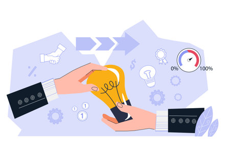 Business problem solving concept, suggestion decision and strategy for company. Business solution and idea to increase company profitability, cartoon flat vector illustration isolated on white.のイラスト素材