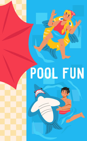 Swimming and pool party for kids, advertising banner design, flat vector illustration. Swimming lessons for children.のイラスト素材
