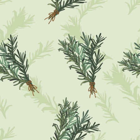 Rosemary hand drawn seamless pattern vector illustration. Rosemary spice and cooking herb. Decorative seamless pattern design.のイラスト素材