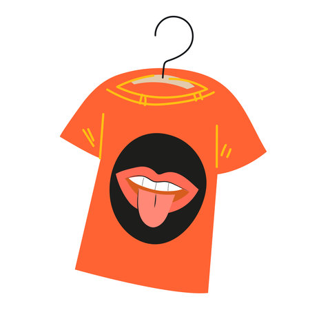 T-shirt summer and sportswear, flat vector illustration isolated on white background. T-shirt with rock-n-roll print. youth fashion.のイラスト素材