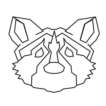 Raccoon head in black line drawing vector illustration isolated on white background. Racoon line image for logo and emblem, print design.のイラスト素材