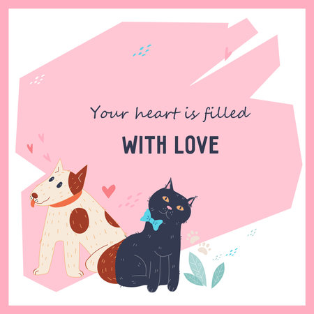 Help for homeless animals banner or poster design for veterinary clinic or animal shelter, pet shop or stray animals charity. Card or banner with cute dog and cat, flat cartoon vector illustration.のイラスト素材