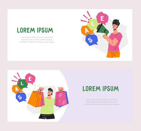 Sale promo banners bundle for online stores or retail, vector illustration. Special offer or seasonal sale events, discounts promotion banner or flyer templates set.のイラスト素材