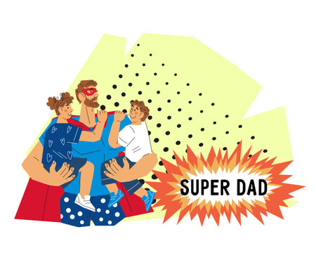 Father's Day Super Dad card template, vector illustration isolated on white background. Card that will show love and appreciation at Father's day.のイラスト素材