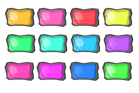 Bright neon blank banners or frames set for games and web design, vector illustration isolated on white background. Banners or buttons for user interface.のイラスト素材
