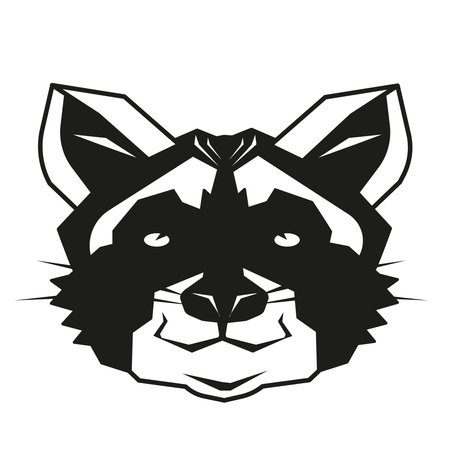 Raccoon head for emblem or black and white mascot badge for your brand or team. Raccoon creative label design, black and white vector illustration isolated on white background.のイラスト素材